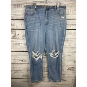 American Eagle Mom Jean Light Wash 20 Long Distressed Stretch Relaxed High Rise